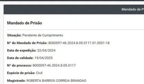 Mandado de Prisão de Jô foi expedido por juíza da Comarca de Itagiba/BA