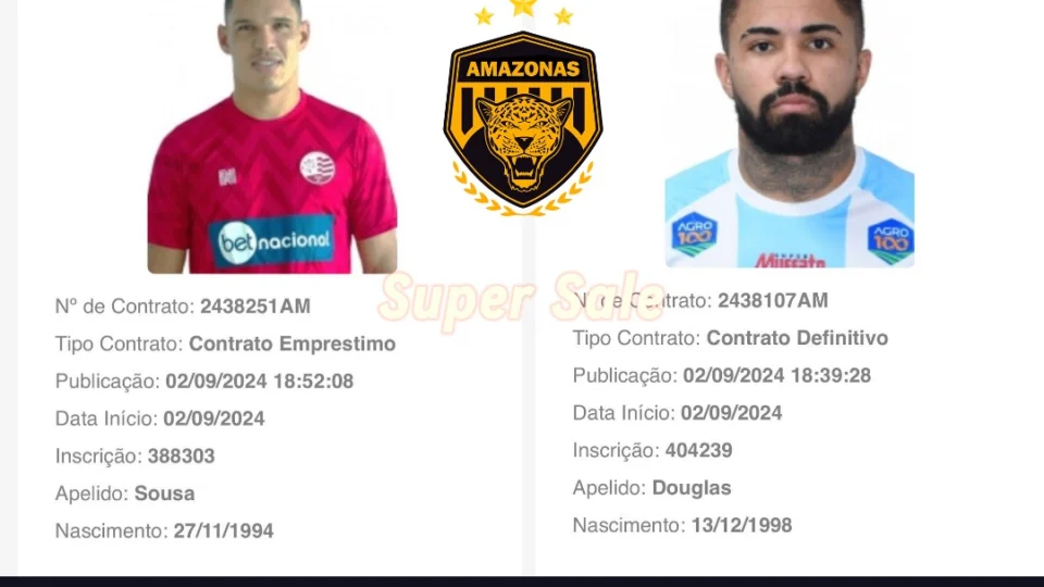 Amazonas repatria o atacante DG e traz o volante Sousa por emprestado pelo Náutico (PE)