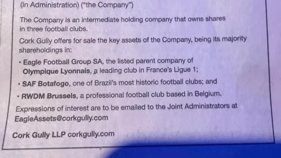 SAF do Botafogo é colocada à venda em anúncio de jornal britânico